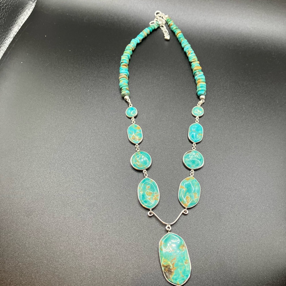 New JKing Tyrone Turquoise and sterling silver adjustable length necklace